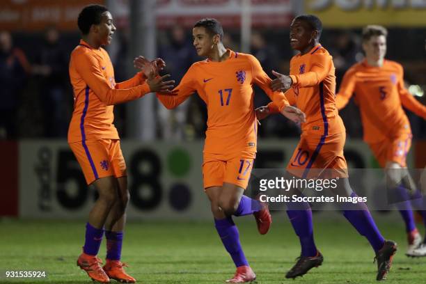 Mohammed Ihattaren of Holland U17 celebrates 0-2 with Quinten Maduro of Holland U17, Toshio Lake of Holland U1 during the match between Turkey U17 v...