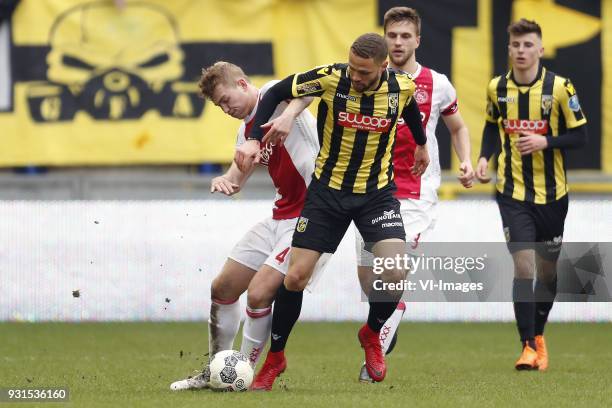 Matthijs de Ligt of Ajax, Luc Castaignos of Vitesse, Joel Veltman of Ajax, Mason Mount of Vitesse during the Dutch Eredivisie match between Vitesse...