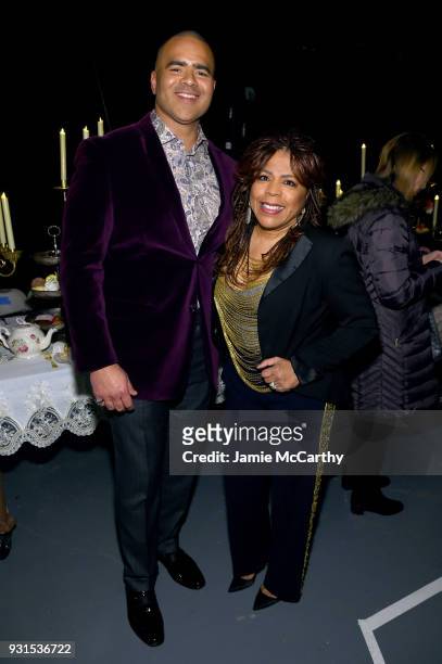 Recording artists Christopher Jackson and Valerie Simpson attend backstage during 60th Annual GRAMMY Awards - I'm Still Standing: A GRAMMY Salute To...