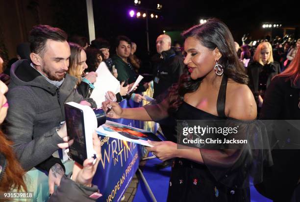 Mindy Kaling attends the European premiere of Disney's "A Wrinkle In Time" at BFI IMAX on March 13, 2018 in London, England.