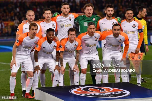 Shakhtar Donetsk's team players Shakhtar Donetsk's Ukrainian defender Yaroslav Rakitskiy, Shakhtar Donetsk's Ukrainian midfielder Taras Stepanenko,...