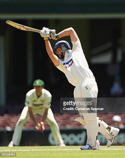 Steven Smith of the Blues bats during day two of the Sheffield Shield match between the New South Wales Blues and the Tasmanian Tigers at Sydney...