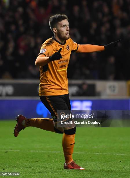 Matt Doherty of Wolverhampton Wanders celebrates scorong the opening goal during the Sky Bet Championship match between Wolverhampton Wanderers and...