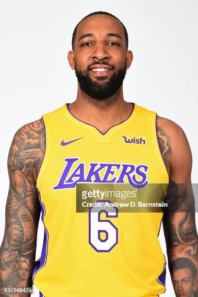 Derrick Williams of the Los Angeles Lakers poses for a head shot at the Staples Center on March 12, 2018. NOTE TO USER: User expressly acknowledges...
