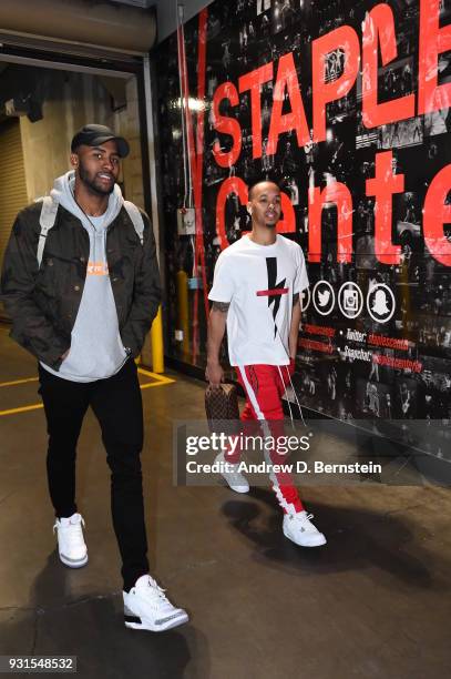 Maurice Harkless and Shabazz Napier of the Portland Trail Blazers arrived to the arena prior to the game against the Los Angeles Lakers on March 5,...