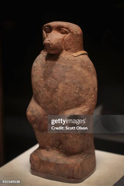 Baboon coffin from Egypt is displayed at the Field Museum on March 13, 2018 in Chicago, Illinois. The artifact is part of the new Mummies exhibit...