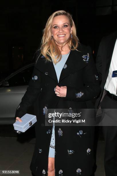 Reese Witherspoon seen arriving at afterparty of A Wrinkle In Time - European film premiere at Corinthia Hotel on March 13, 2018 in London, England.