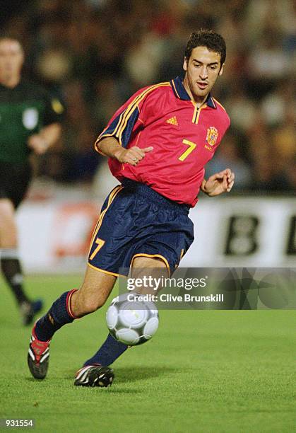 Raul of Spain passes the ball during the International Friendly match against Japan played at the El Arcangel Stadium in Cordoba, Spain. Spain won...