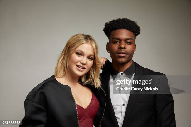 Olivia Holt and Aubrey Joseph from "Marvel's Cloak & Dagger" pose for a portrait in the Getty Images Portrait Studio Powered by Pizza Hut at the 2018...