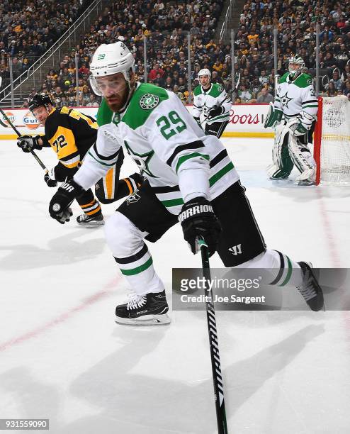 Greg Pateryn of the Dallas Stars skates against the Pittsburgh Penguins at PPG Paints Arena on March 11, 2018 in Pittsburgh, Pennsylvania.