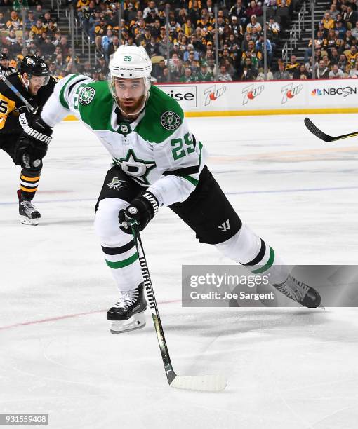 Greg Pateryn of the Dallas Stars skates against the Pittsburgh Penguins at PPG Paints Arena on March 11, 2018 in Pittsburgh, Pennsylvania.