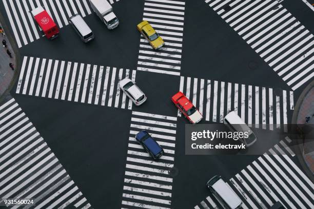 scramble crossing seen from above - zebra crossing abstract stock pictures, royalty-free photos & images