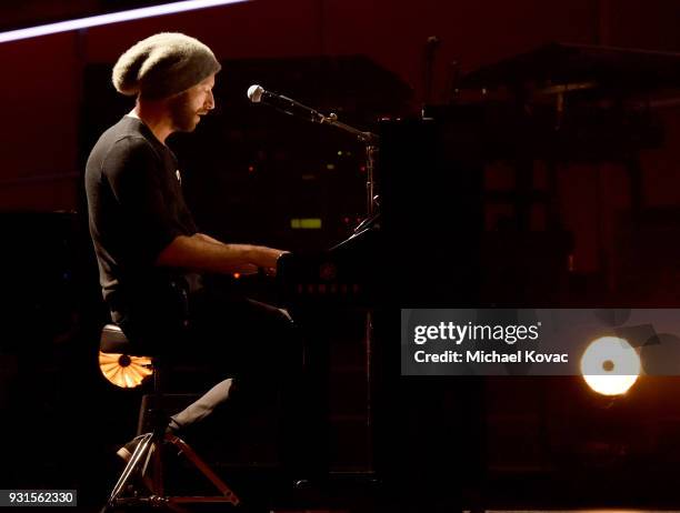 Recording artist Chris Martin of Coldplay performs onstage during 60th Annual GRAMMY Awards - I'm Still Standing: A GRAMMY Salute To Elton John at...