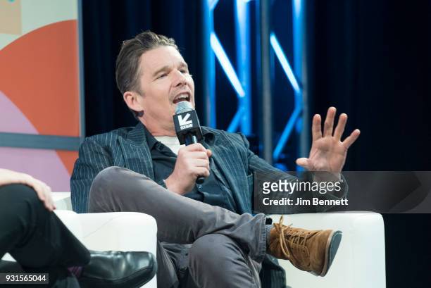 Actor and director Ethan Hawke talks on stage during his SXSW Film session on March 13, 2018 in Austin, Texas.
