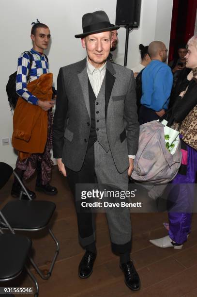 Stephen Jones attends Thom Browne In Conversation with Sarabande: The Lee Alexander McQueen Foundation on March 13, 2018 in London, England.
