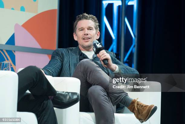 Actor and director Ethan Hawke talks on stage during his SXSW Film session on March 13, 2018 in Austin, Texas.