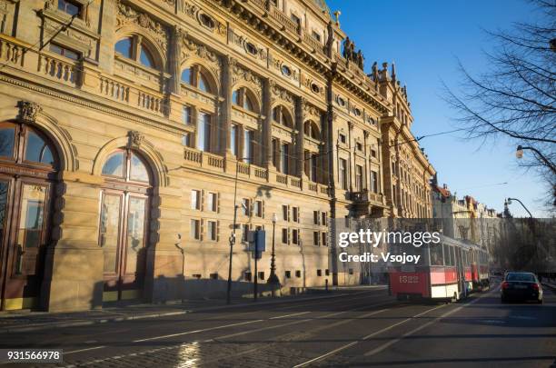 running the historic trams 1522, prague, czech republic - vsojoy stockfoto's en -beelden