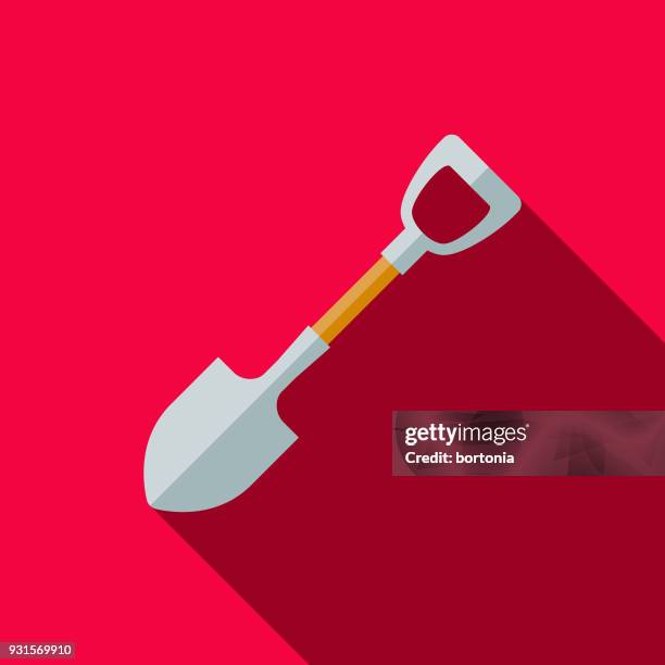 shovel flat design gardening icon with side shadow - construction equipment yard stock illustrations