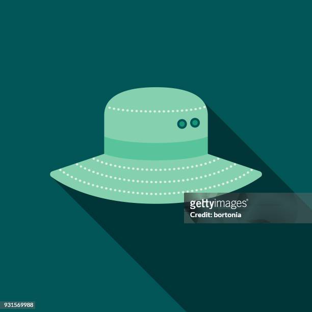hat flat design gardening icon with side shadow - sun hat stock illustrations