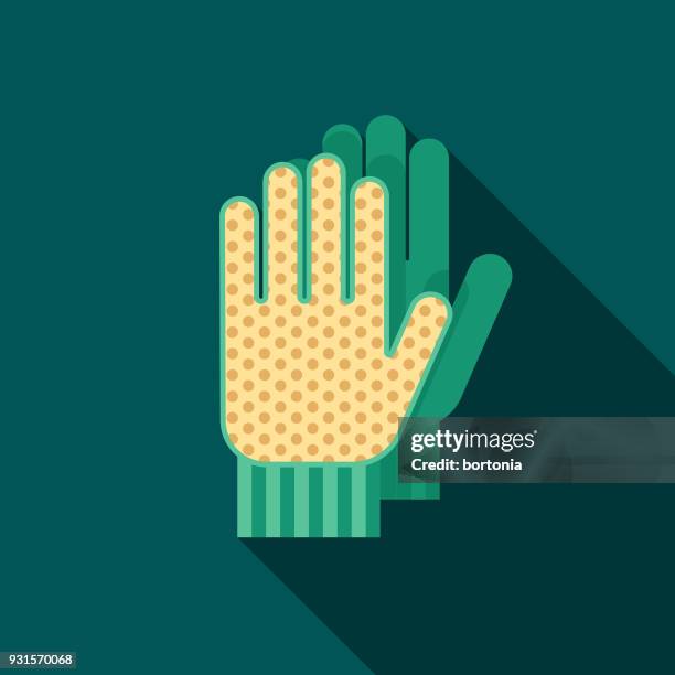 handschuhe flach gartenarbeit designikone mit seite schatten - gartenhandschuh stock-grafiken, -clipart, -cartoons und -symbole
