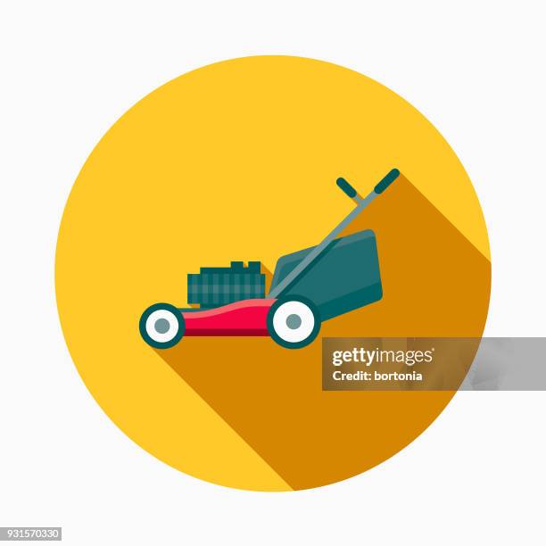 law mower flat design gardening icon with side shadow - mower stock illustrations