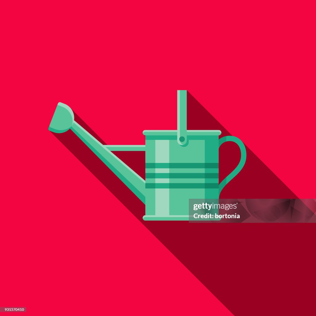 Watering Can Flat Design Gardening Icon with Side Shadow