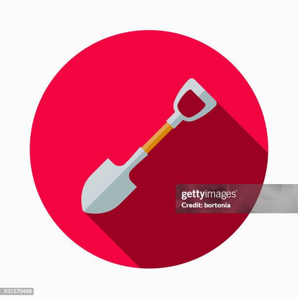 shovel flat design gardening icon with side shadow - construction equipment yard stock illustrations