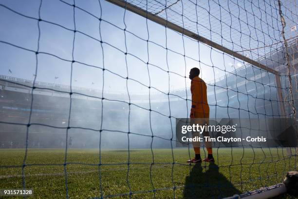 March 11: Goalkeeper Sean Johnson of New York City during the New York City FC Vs LA Galaxy regular season MLS game at Yankee Stadium on March 11,...