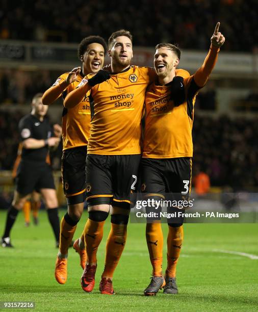 Wolverhampton Wanderers' Matt Doherty celebrates scoring his side's third goal of the game with Wolverhampton Wanderers' Barry Douglas during the Sky...