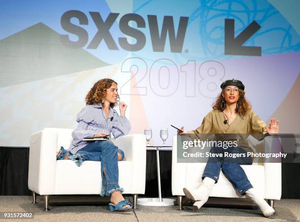 Cleo Wade and Elaine Welteroth speak onstage at TRIBE BUILDING 2.0: Engaging a Conscious Community Online & IRL during SXSW at Austin Convention...