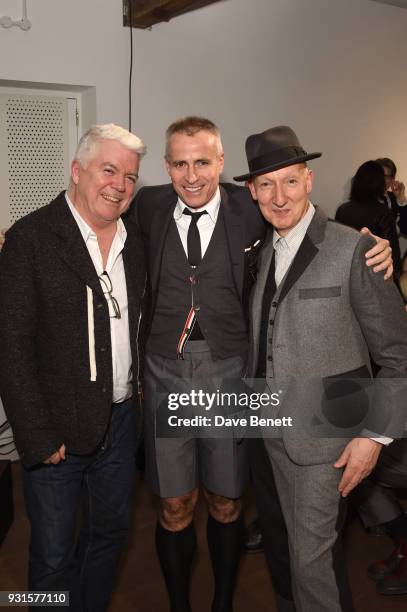 Tim Blanks, Thom Browne and Stephen Jones attend Thom Browne In Conversation with Sarabande: The Lee Alexander McQueen Foundation on March 13, 2018...