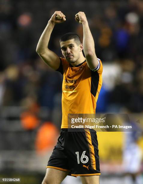 Wolverhampton Wanderers' Conor Coady celebrates after the final whistle during the Sky Bet Championship match at Molineux, Wolverhampton.