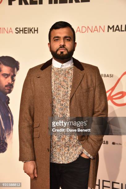 Hussain Manawer attends the UK Premiere of "Cake" at the Vue West End on March 13, 2018 in London, England.