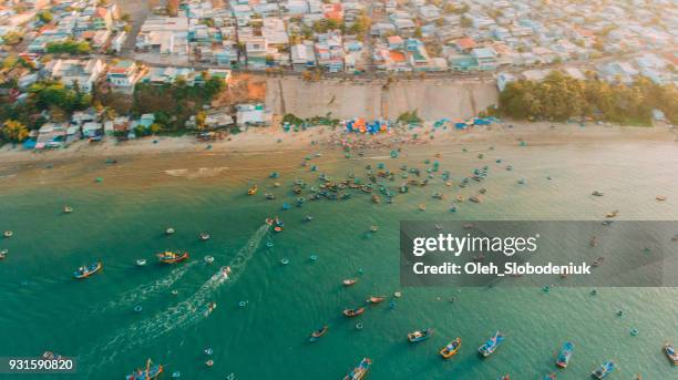 Aerial view of fishermen's boats in the bay