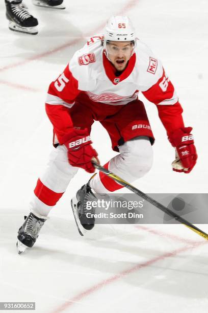 Danny DeKeyser of the Detroit Red Wings skates during a NHL game against the San Jose Sharks at SAP Center on March 12, 2018 in San Jose, California.