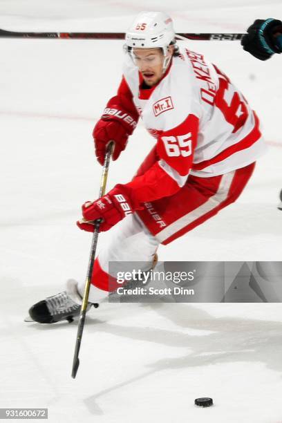 Danny DeKeyser of the Detroit Red Wings skates during a NHL game against the San Jose Sharks at SAP Center on March 12, 2018 in San Jose, California.