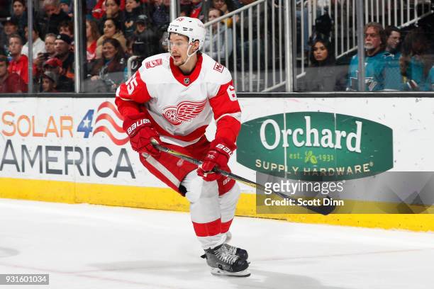 Danny DeKeyser of the Detroit Red Wings skates during a NHL game against the San Jose Sharks at SAP Center on March 12, 2018 in San Jose, California.