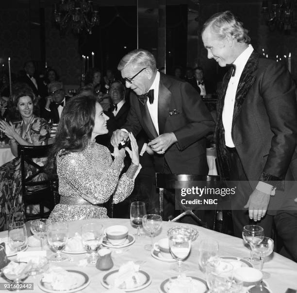 10th Anniversary Party" -- Pictured: Joanna Holland, George Burns, Johnny Carson during the 'Tonight Show Starring Johnny Carson' 10th Anniversary...