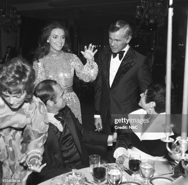 10th Anniversary Party" -- Pictured: Joanna Holland, Johnny Carson Comedian Don Rickles and wife Barbara Rickles during the 'Tonight Show Starring...