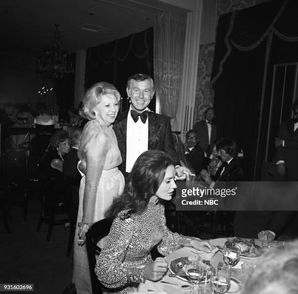 10th Anniversary Party" -- Pictured: Actress/comedian Mary Livingstone, Johnny Carson, and Joanna Holland during the 'Tonight Show Starring Johnny...