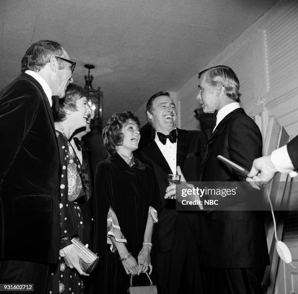 10th Anniversary Party" -- Pictured: Johnny Carson Productions vice president David W. Tebet, Ginny Newhart, Comedian Bob Newhart, actress Dolly...