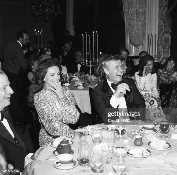 10th Anniversary Party" -- Pictured: Joanna Holland, Johnny Carson during the 'Tonight Show Starring Johnny Carson' 10th Anniversary party on...