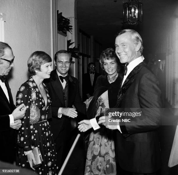 10th Anniversary Party" -- Pictured: Johnny Carson Productions vice president David W. Tebet, Ginny Newhart, Comedian Bob Newhart, actress Dolly...