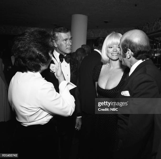 10th Anniversary Party" -- Pictured: Johnny Carson, The Tonight Show's Carol Wayne, husband photographer Barry Feinstein during the 'Tonight Show...