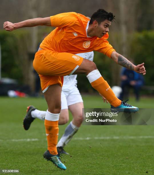 Porto Under 19s Vera Santiago Javier Irala scores his sides second goal during UEFA Youth League - Quarter - Final match between Tottenham Hotspur...