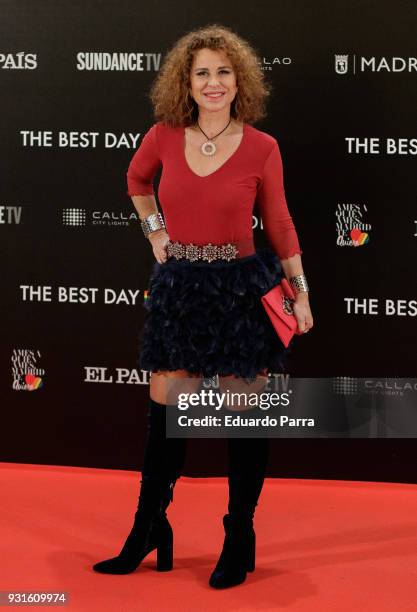 Singer Vicky Larraz attends the 'The Best Day of My Life' premiere at Callao cinema on March 13, 2018 in Madrid, Spain.