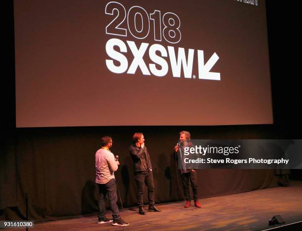 Joe Cole and director Jean-Stephane Sauvaire speak onstage at the premiere of "A Prayer Before Dawn" during SXSW at Stateside Theater on March 12,...
