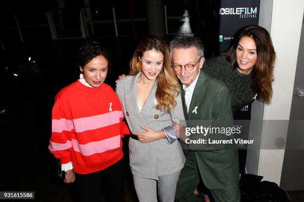 Amelle Chahbi, Alice David, Patrice Leconte and Lola Dewaere attend "Mobile Film Festival 2018" at Mk2 Bibliotheque on March 13, 2018 in Paris,...