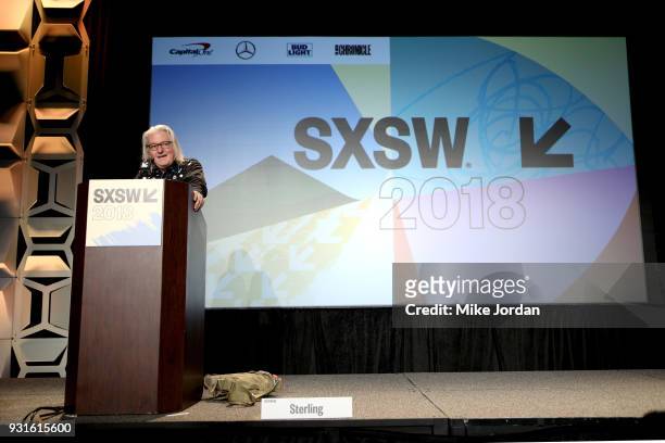 Bruce Sterling speaks onstage at Disrupting Dystopia: The Bruce Sterling Talk during SXSW at Austin Convention Center on March 13, 2018 in Austin,...