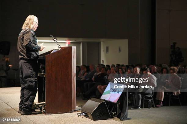 Bruce Sterling speaks onstage at Disrupting Dystopia: The Bruce Sterling Talk during SXSW at Austin Convention Center on March 13, 2018 in Austin,...